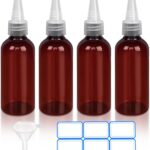 Amber Plastic Essential Oil Bottles, Pointed Mouth Top Bottle with Funnel, Labels for Liquid Storage.