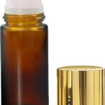Refillable Rose Quartz Roller Bottles for Oils, Amber Glass Roll-On Bottles with Natural Rose Quartz Roller Balls and Leak-Resistant Gold Caps for Perfumes, Essential Oils.