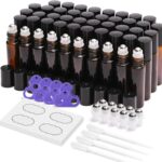 Essential Oil Roller Bottles, Empty Bottles, Stainless Steel Roller Balls, Waterproof Labels, Amber Roller Balls.