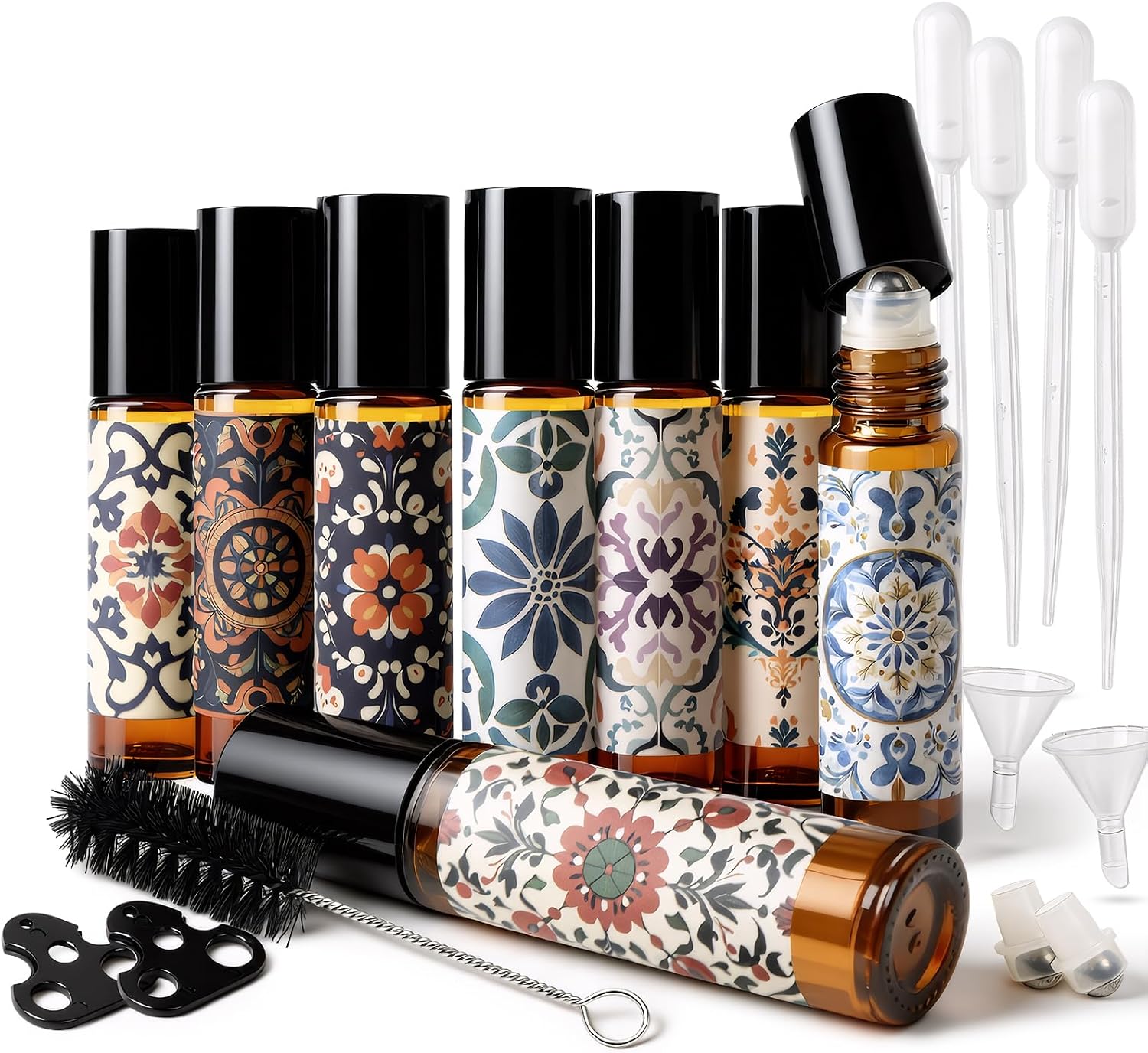81Y-TQteW8L._AC_SL1500_.jpg Roller Bottles for Essential Oils Roll On Bottles Glass, Roller Bottle Thick Empty Glass with Oil Perfume Lip Gloss DIY Kits Boho Stickers, Leak-Proof Refillable for Travel Gift. - Image 1